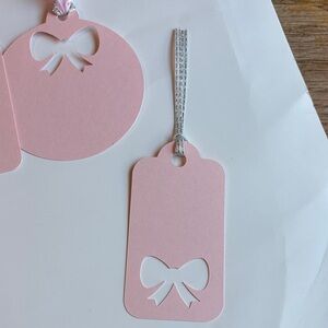 Set of 7 Hand Made Pink Bow Gift Tags
